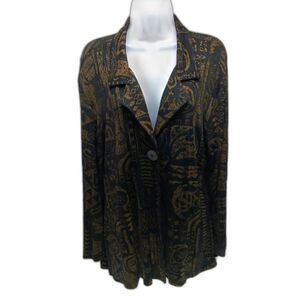 Chico's Travelers Jacket Bkack Tribal Art- to- Wear One Button Women's  Size 3.
